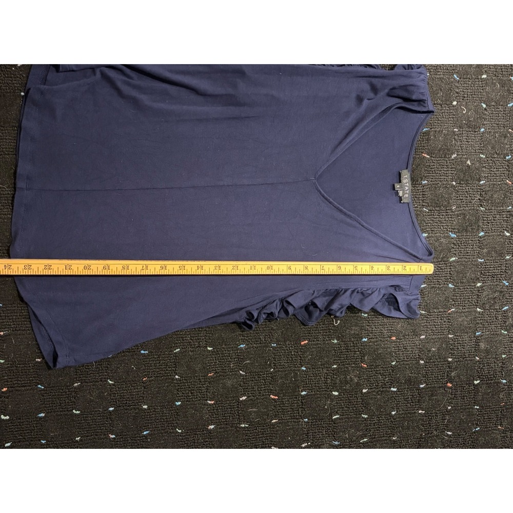 1.STATE Womens Navy Blue Ruffle Sleeve V-Neck Knit Top Blouse Small - Picture 4 of 6